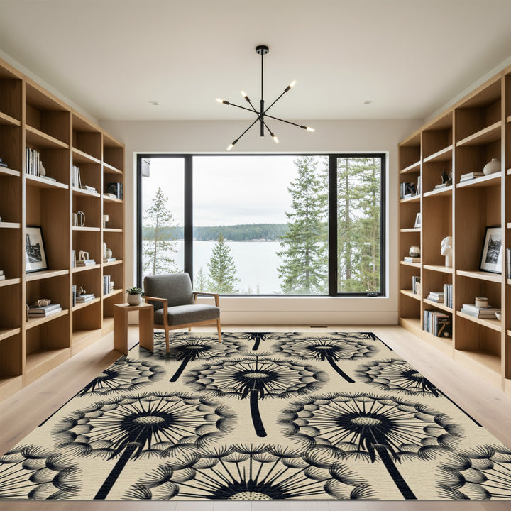 Black Dandelion Seedhead Outline Rug