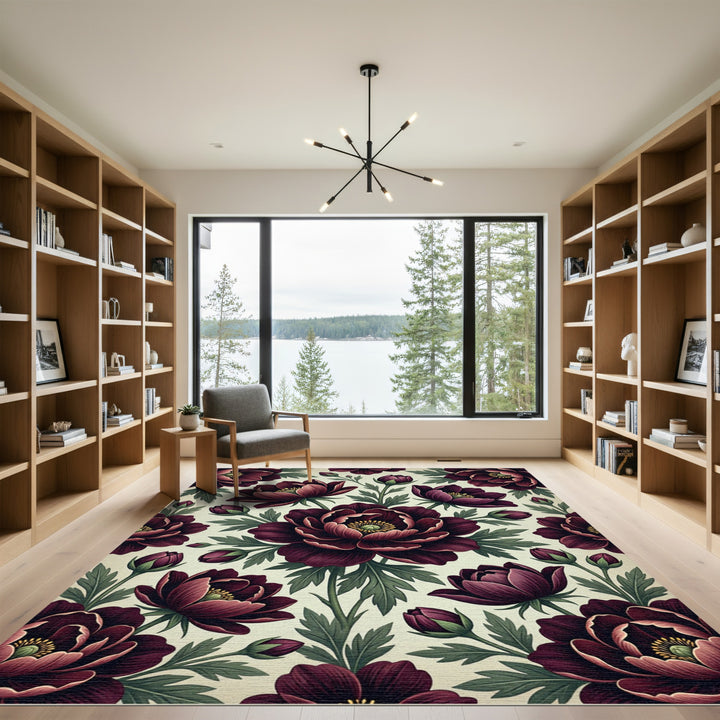 Deep Burgundy Floral Botanical Garden Rug