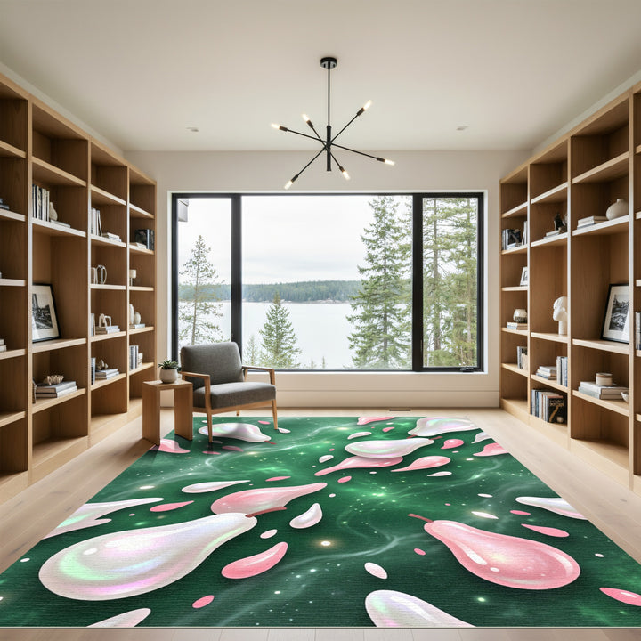 Pear and Pink Droplet Swirl Rug