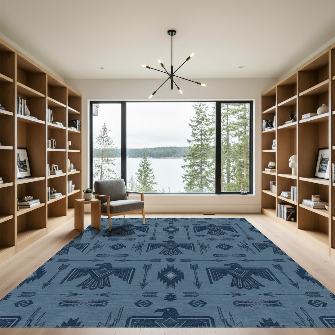 Deep Blue Thunderbird Arrow Motif Rug