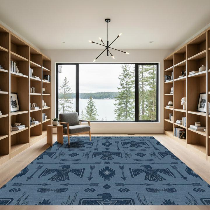 Deep Blue Thunderbird Arrow Motif Rug
