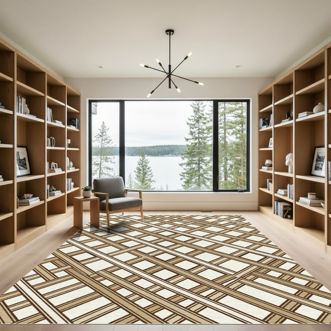 Warm Brown Diagonal Lattice Rug