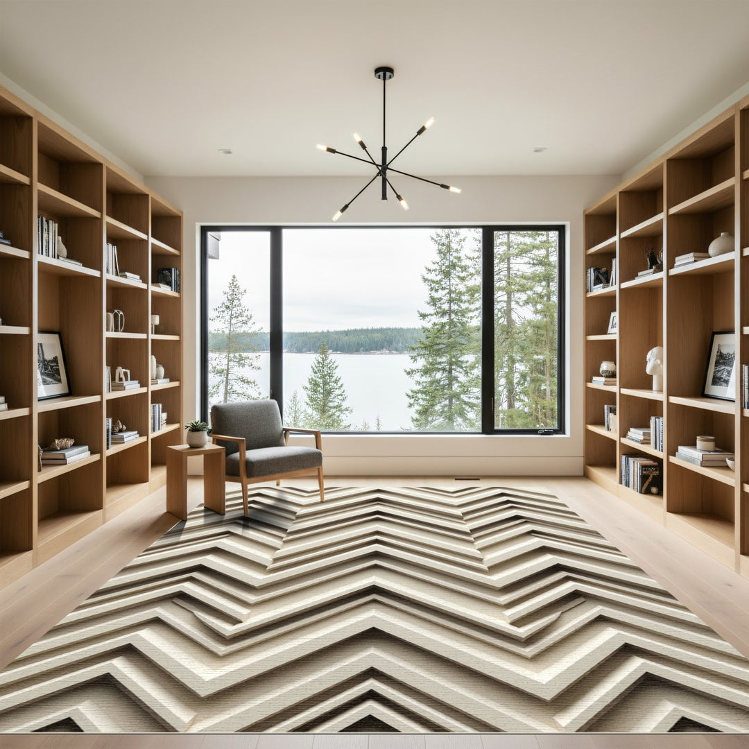 Textured Beige Chevron Dimensional Rug