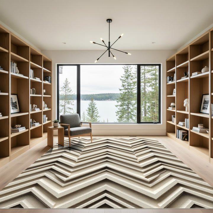 Textured Beige Chevron Dimensional Rug