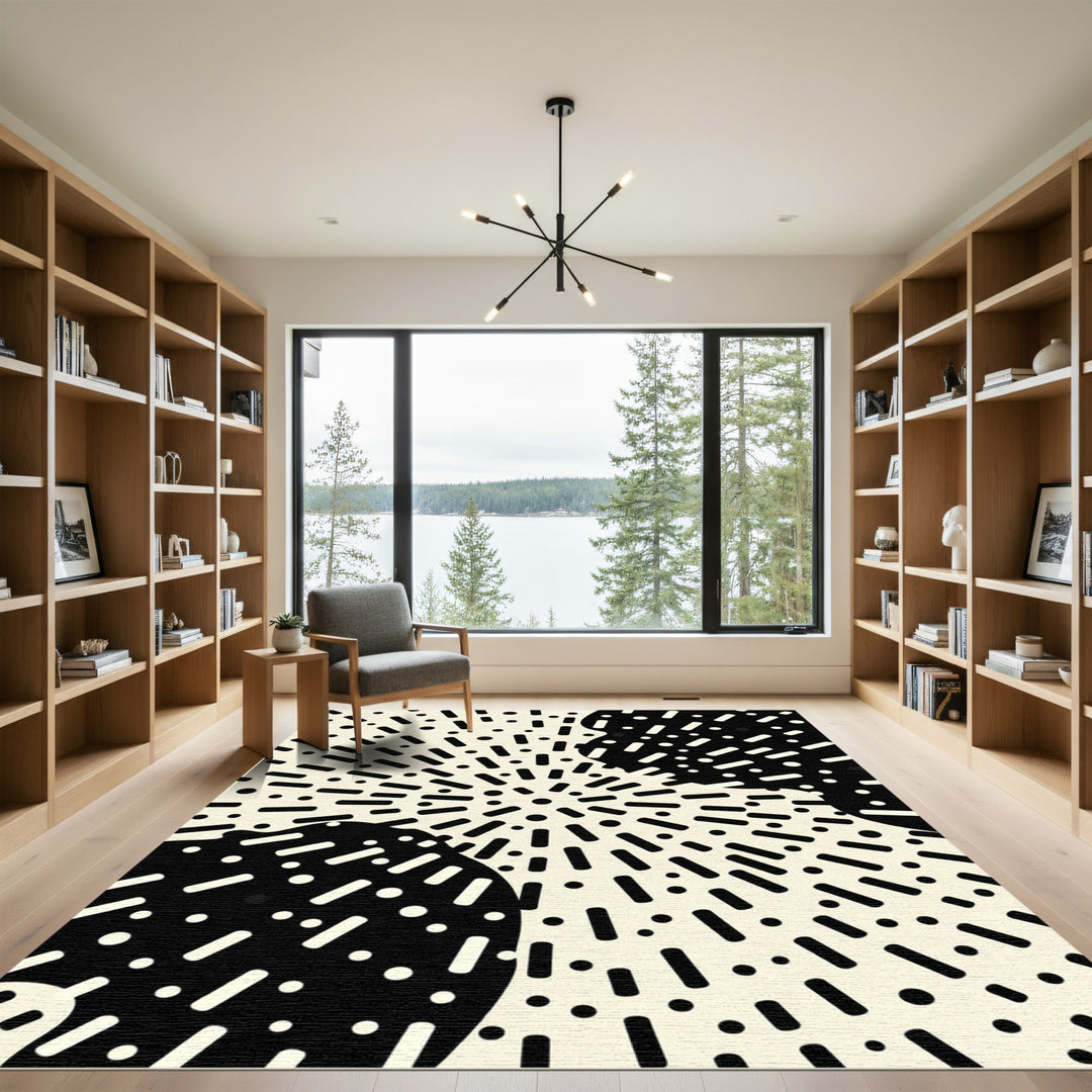 Retro Black Dash Dot Burst Rug
