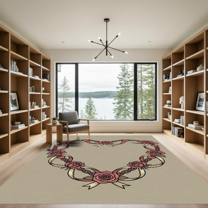 Rose Heart Chain Ribbon Accent Rug