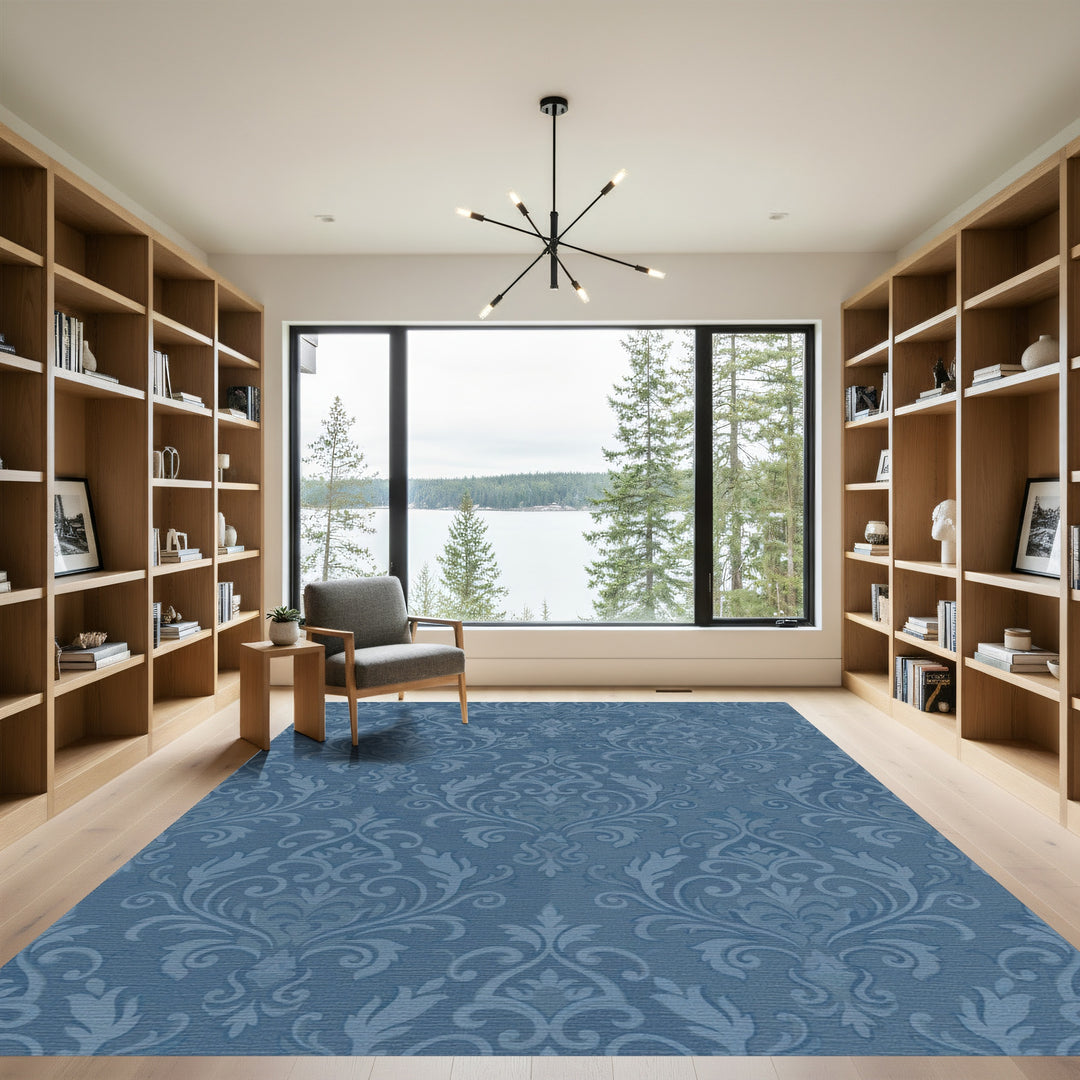 Dusty Blue Acanthus Damask Relief Rug