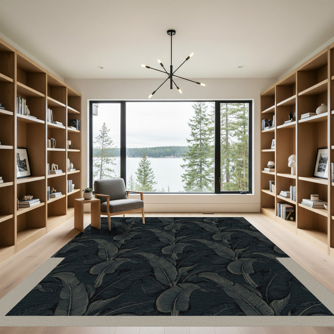 Charcoal Lush Monstera Foliage Rug