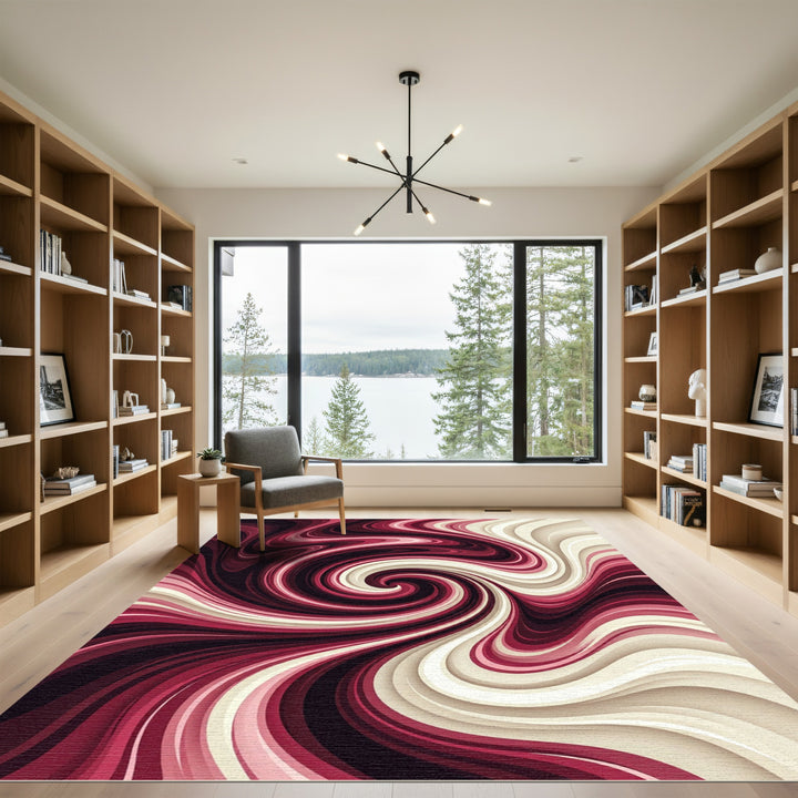 Crimson Swirl Marble Fluid Rug