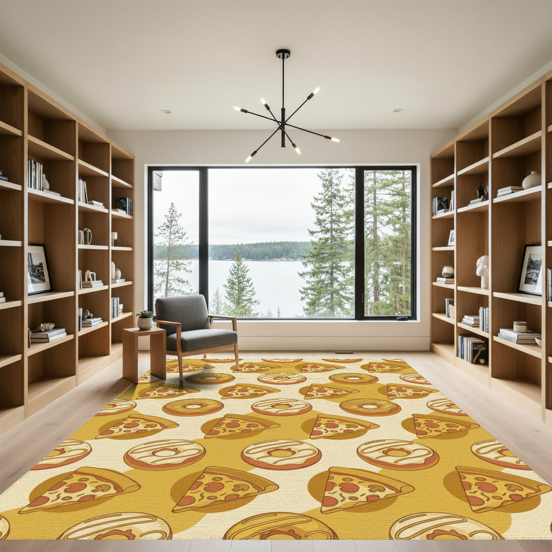 Whimsical Pizza Donut Repeating Pattern Rug