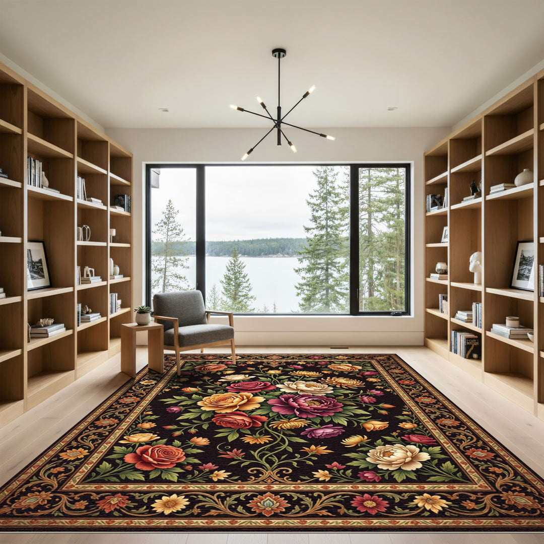 Crimson Rose Garden Floral Medallion Rug