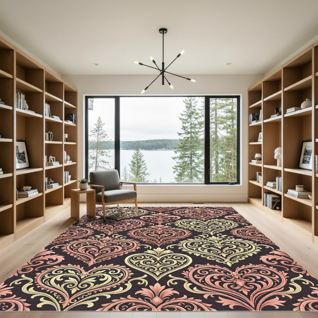 Elegant Damask Heart Ornament Rug