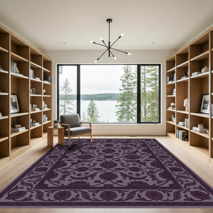 Rich Plum Floral Garden Medallion Rug