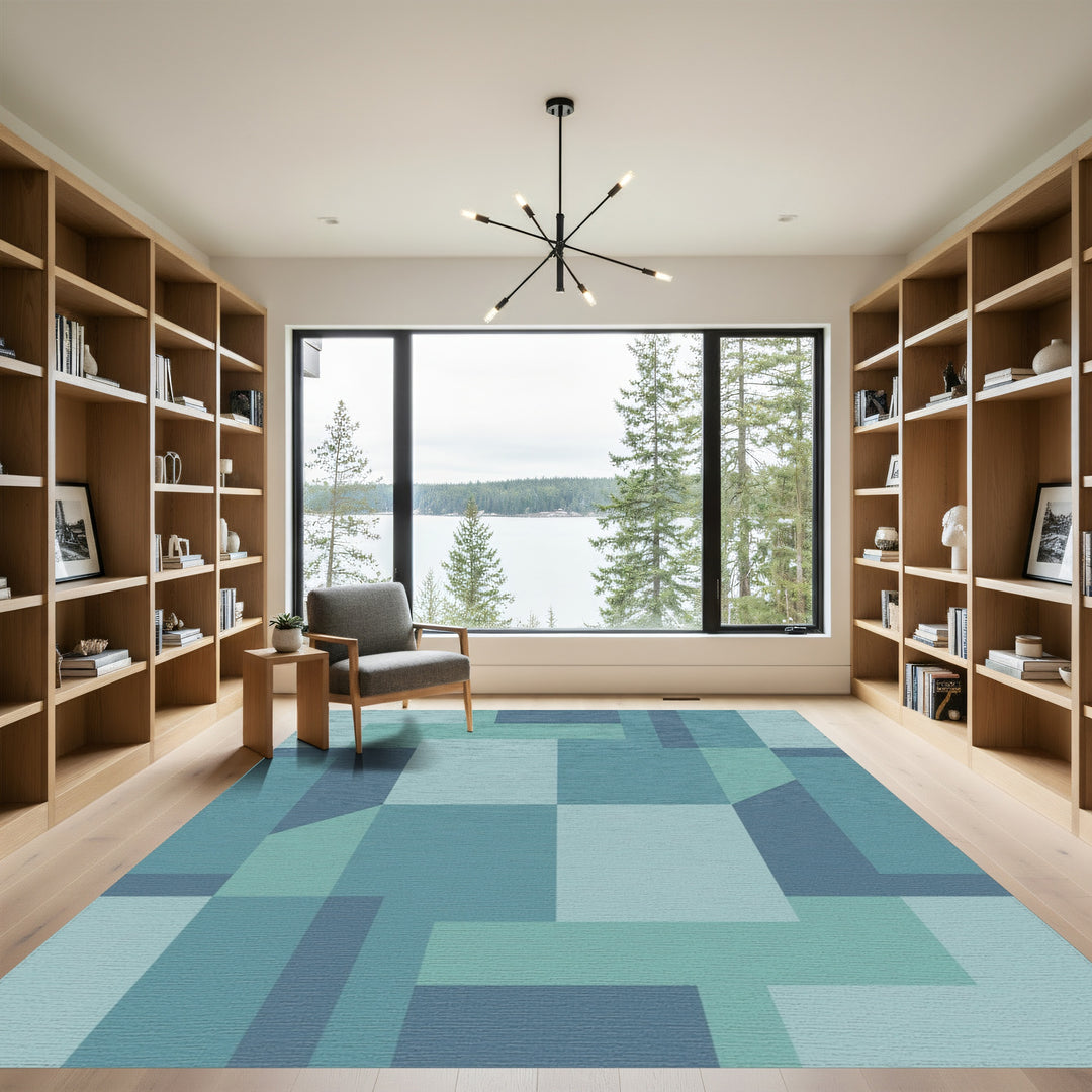 Teal Geometric Blocks Composition Rug
