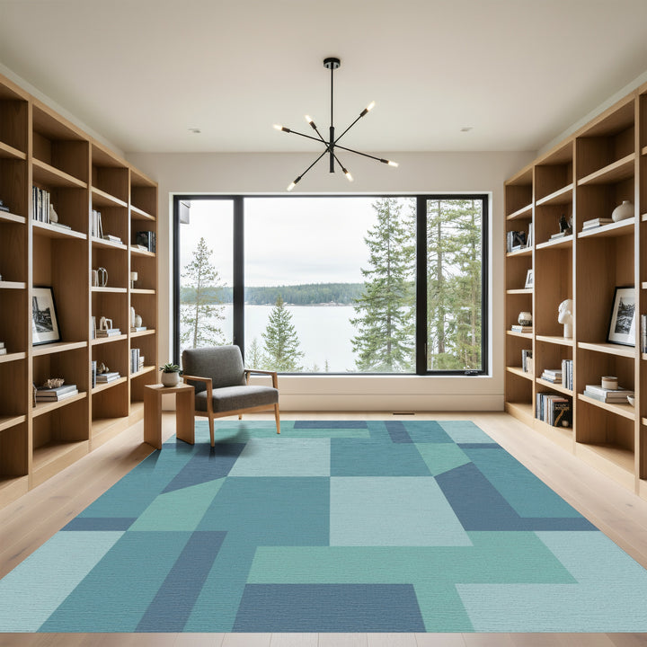 Teal Geometric Blocks Composition Rug