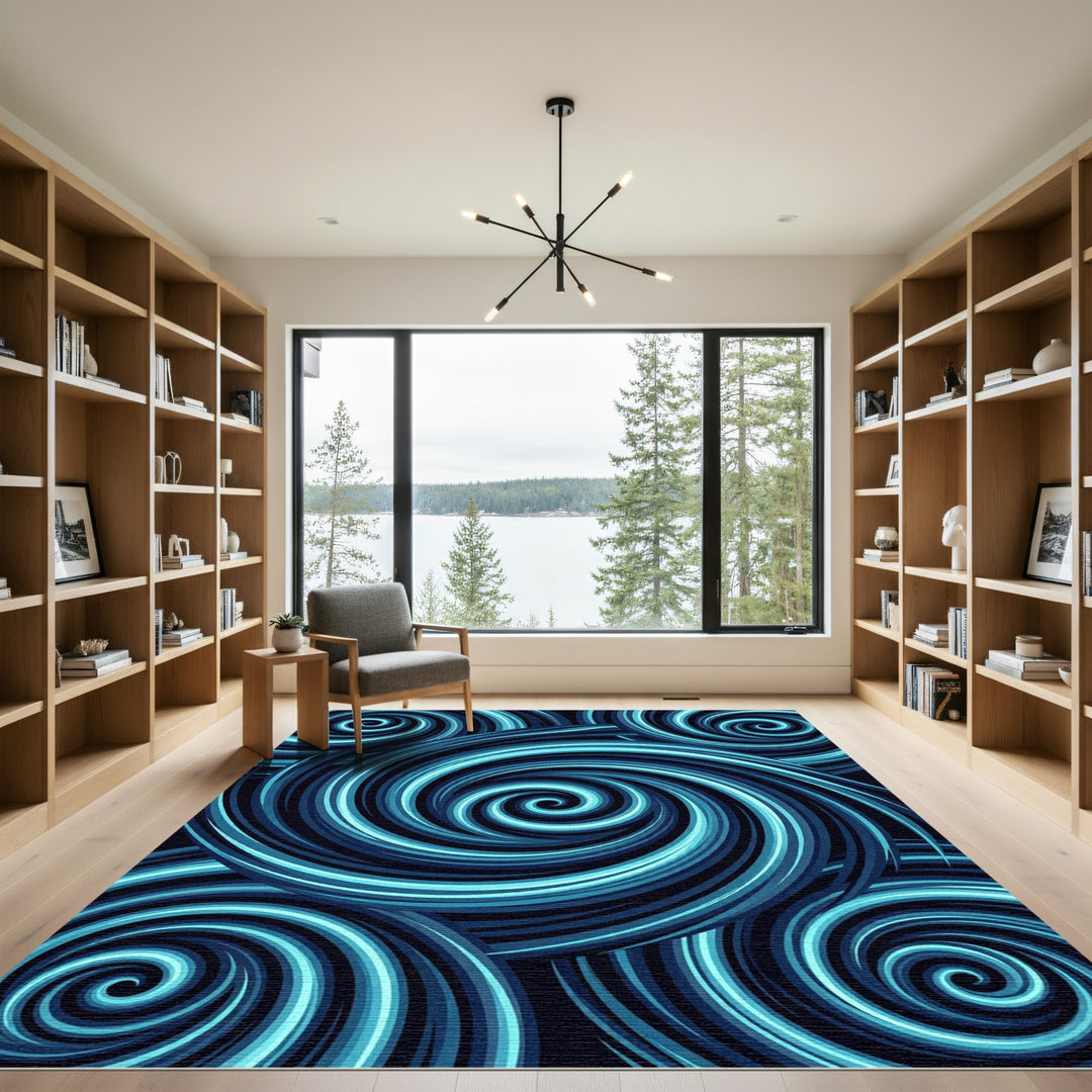 Deep Blue Swirling Vortex Rug