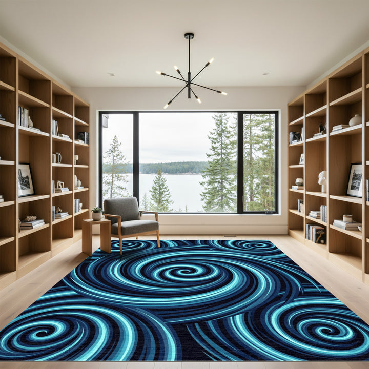 Deep Blue Swirling Vortex Rug