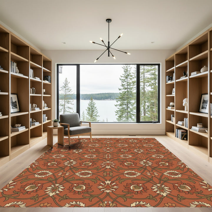 Warm Terracotta Floral Lattice Rug