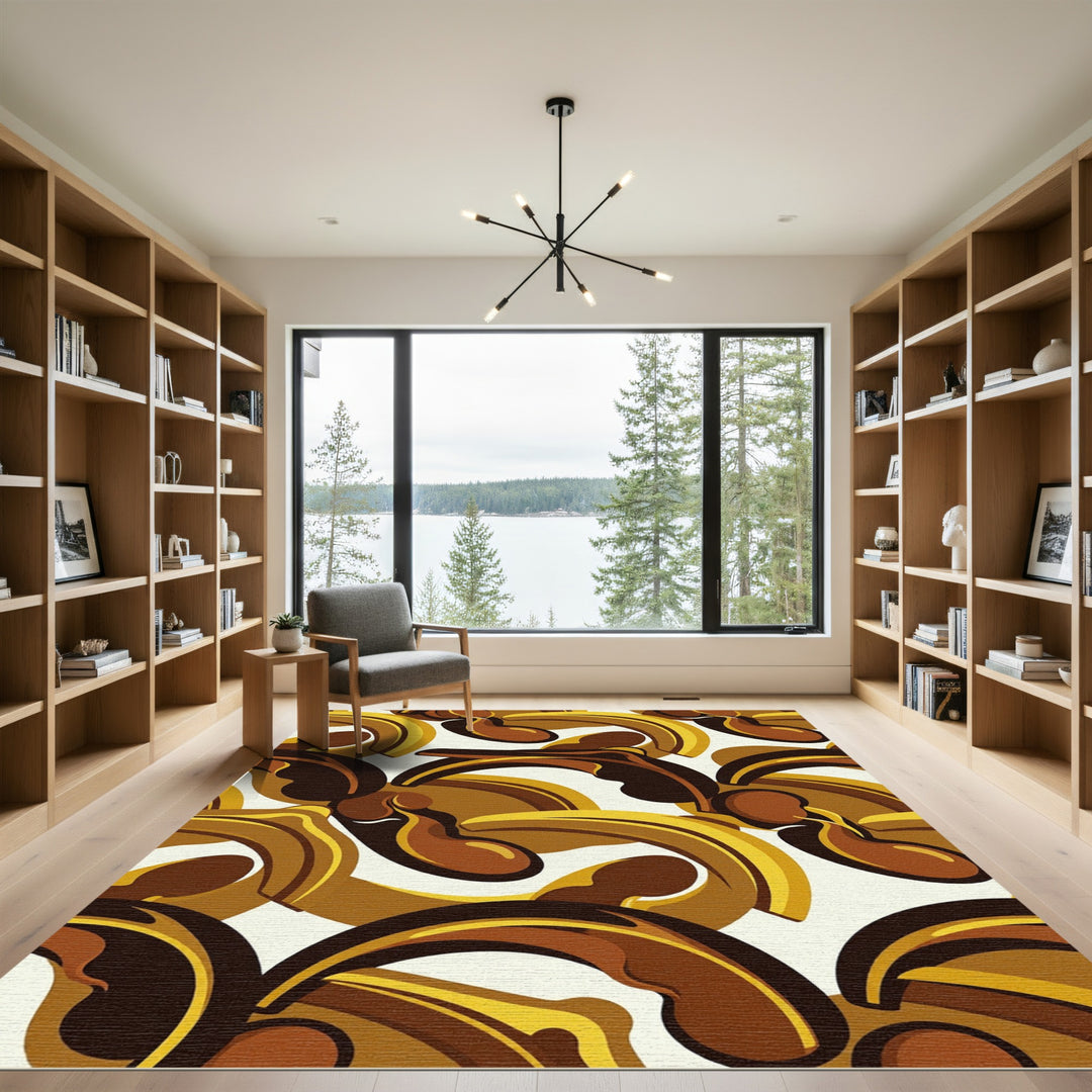 Retro Amber Swirl Abstract Rug