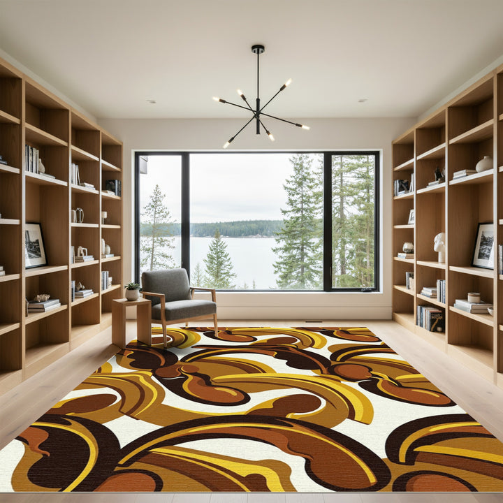 Retro Amber Swirl Abstract Rug