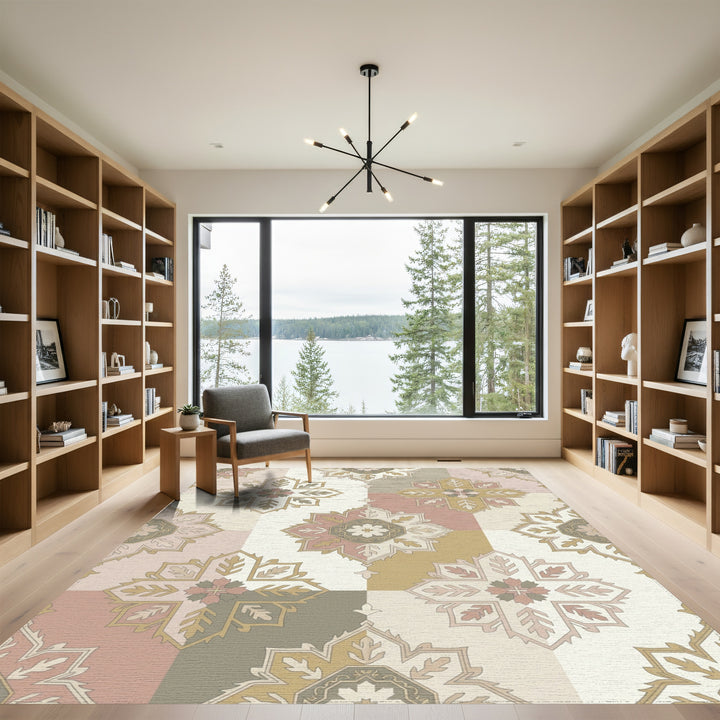 Soft Pastel Geometric Medallion Rug