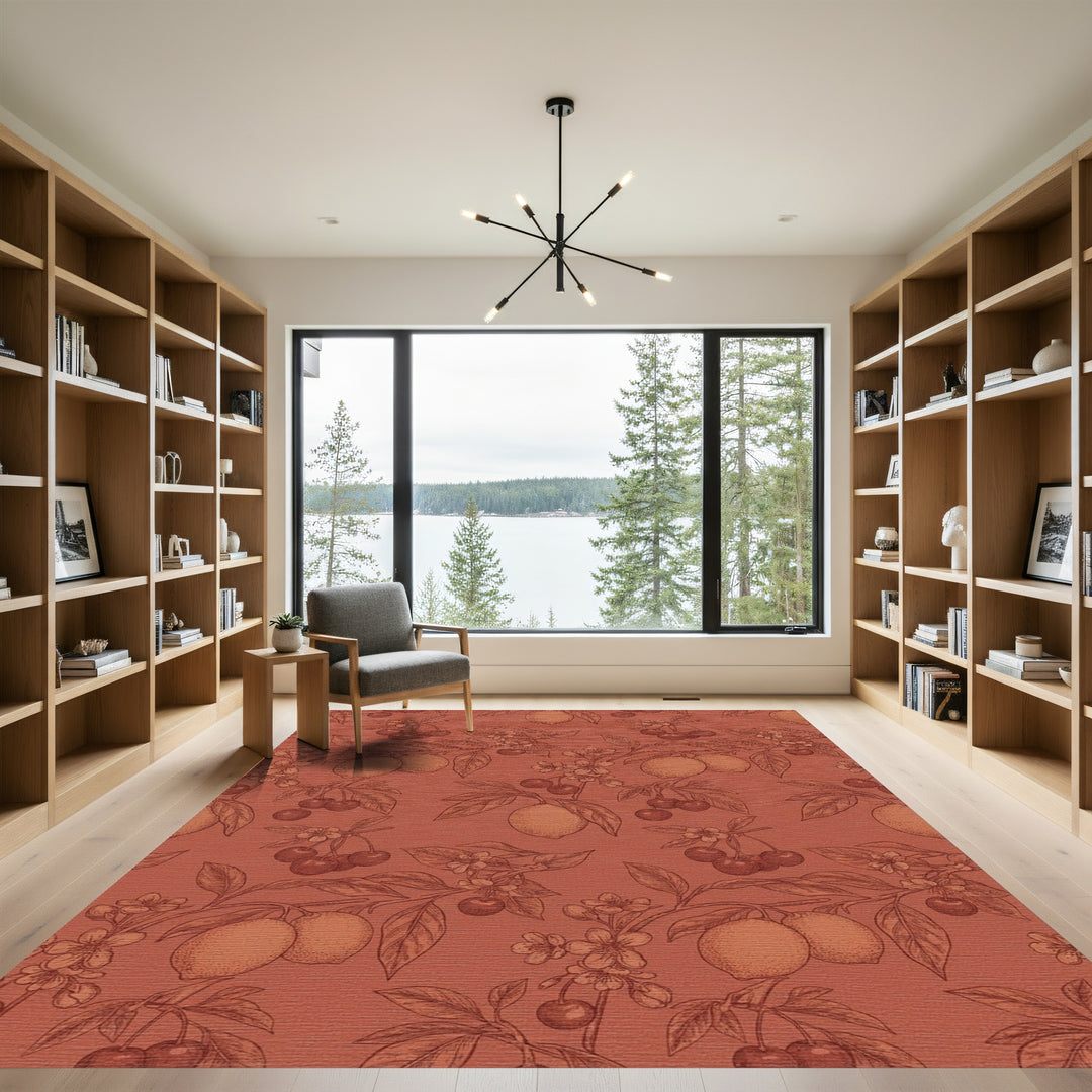 Terracotta Cherry and Lemon Branch Rug