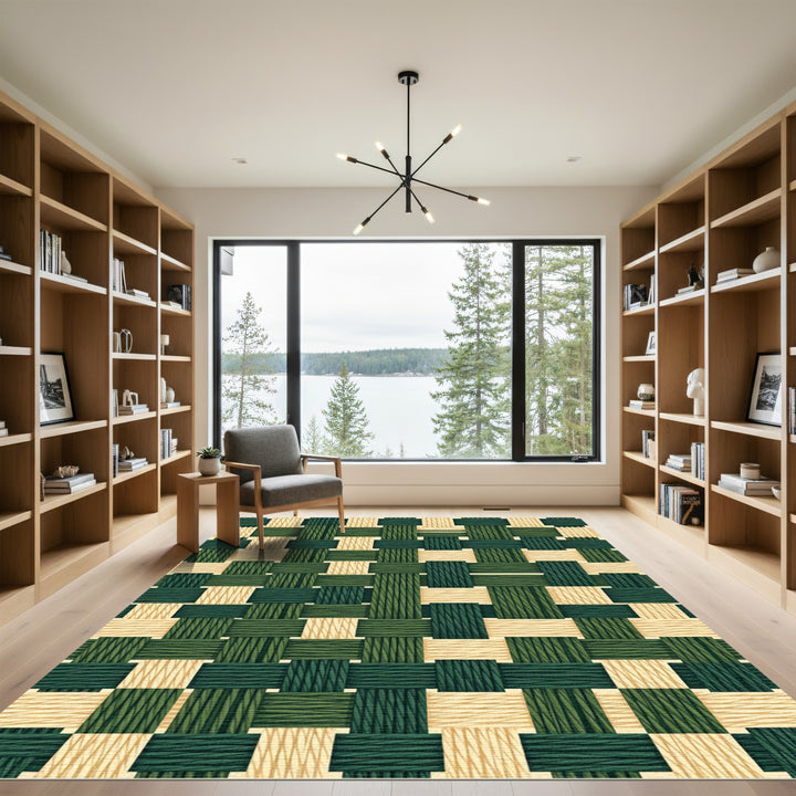 Green And Beige Woven Texture Rug