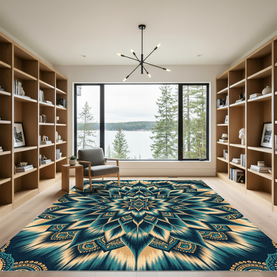 Deep Teal Gold Medallion Blended Radiance Rug
