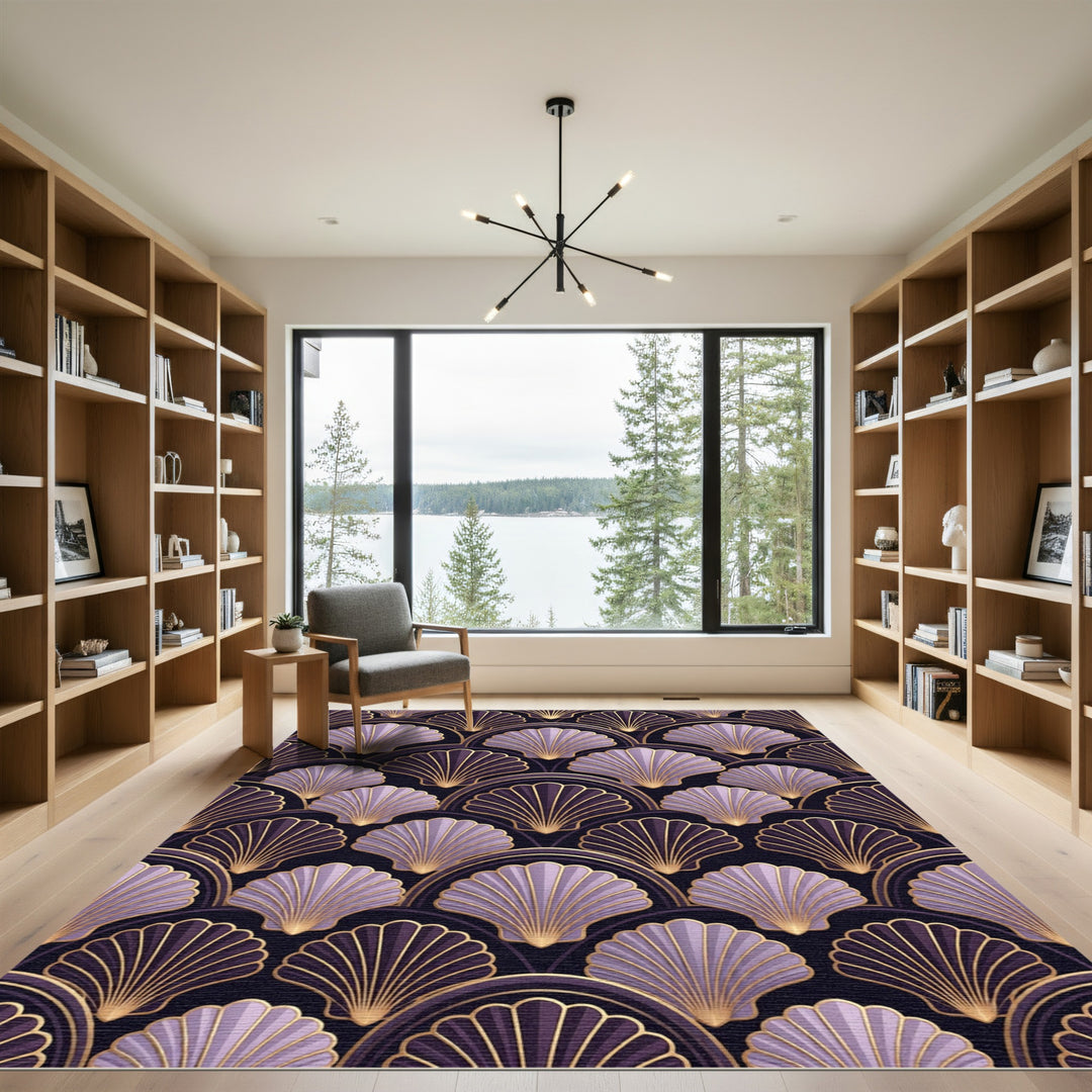 Art Deco Purple Gold Scallop Rug