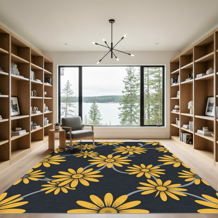Sunny Yellow Daisy Vine Rug