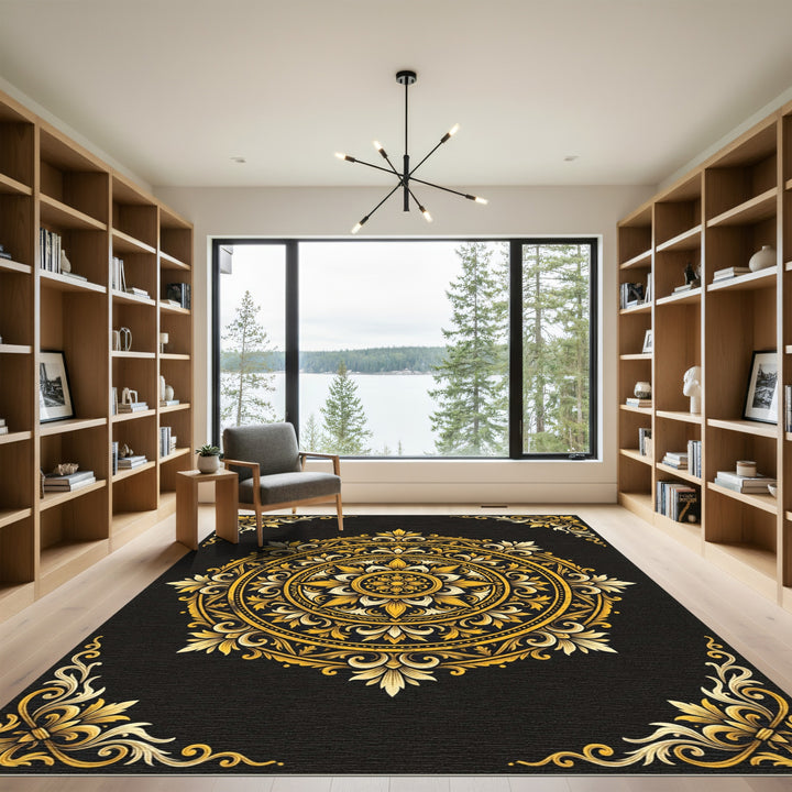 Ornate Golden Mandala Rug