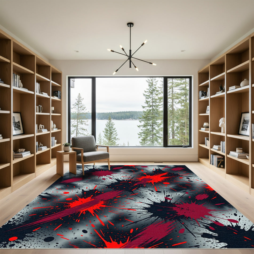 Crimson Splatter Abstract Splash Rug