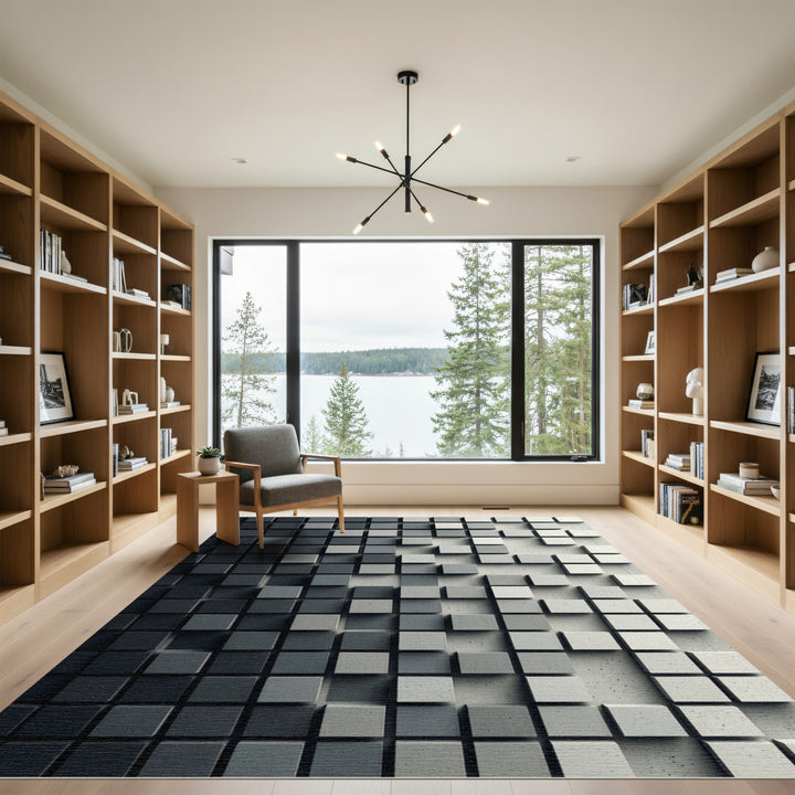 Modern Gray Concrete Cube Rug