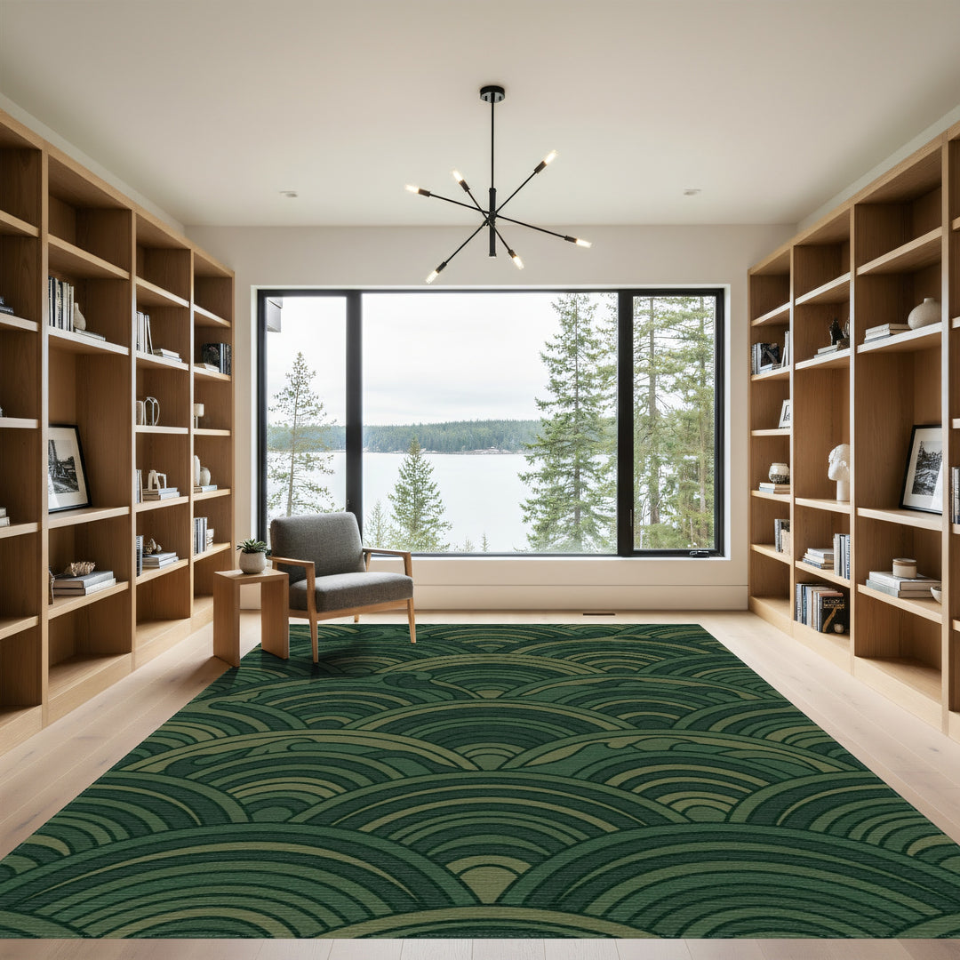 Deep Green Ocean Wave Layers Rug