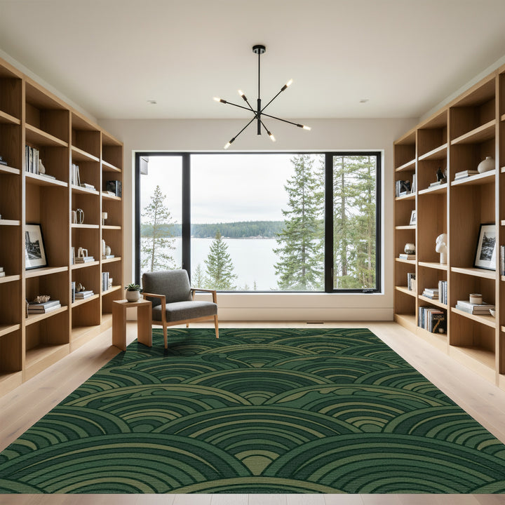 Deep Green Ocean Wave Layers Rug