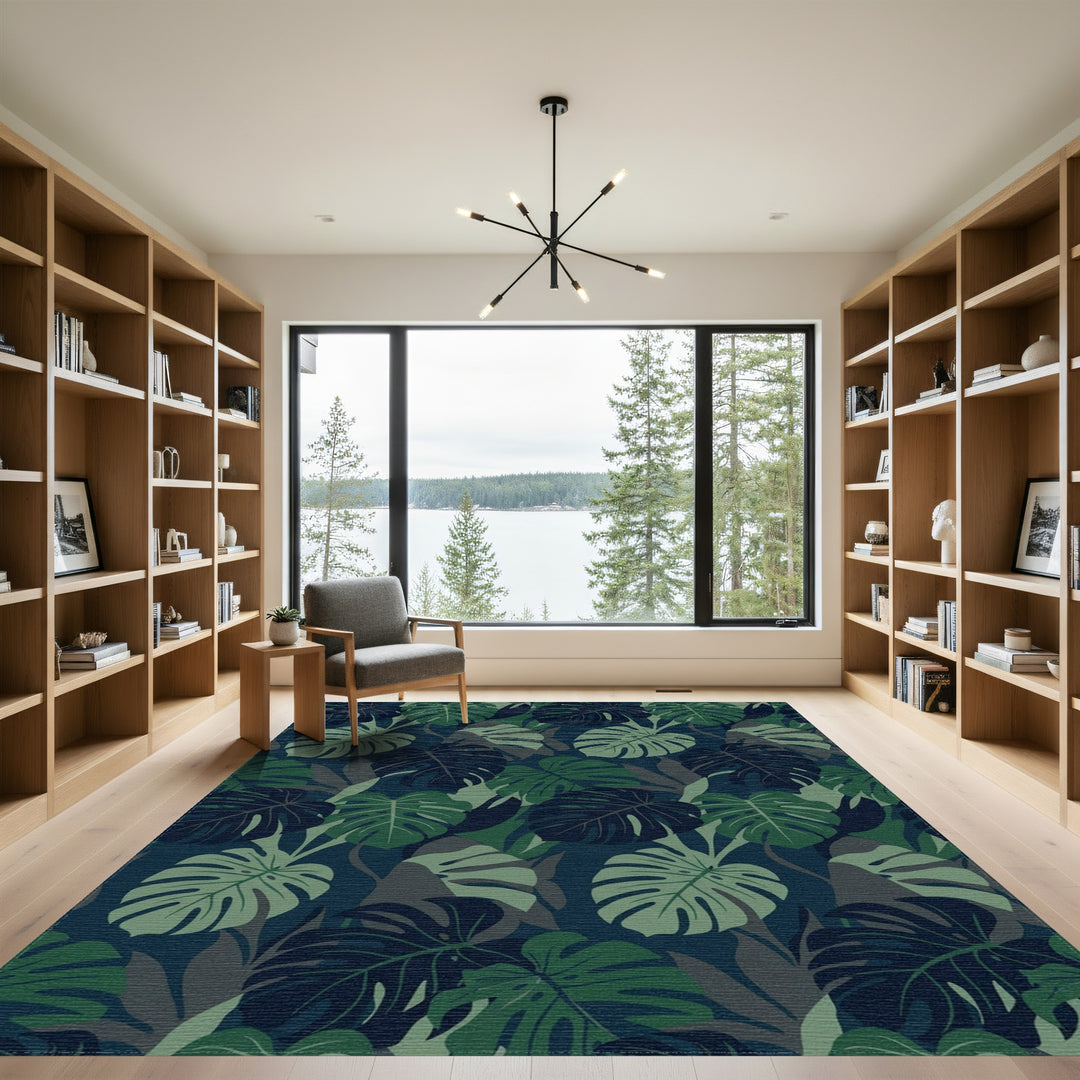 Deep Forest Monstera Leaf Arrangement Rug