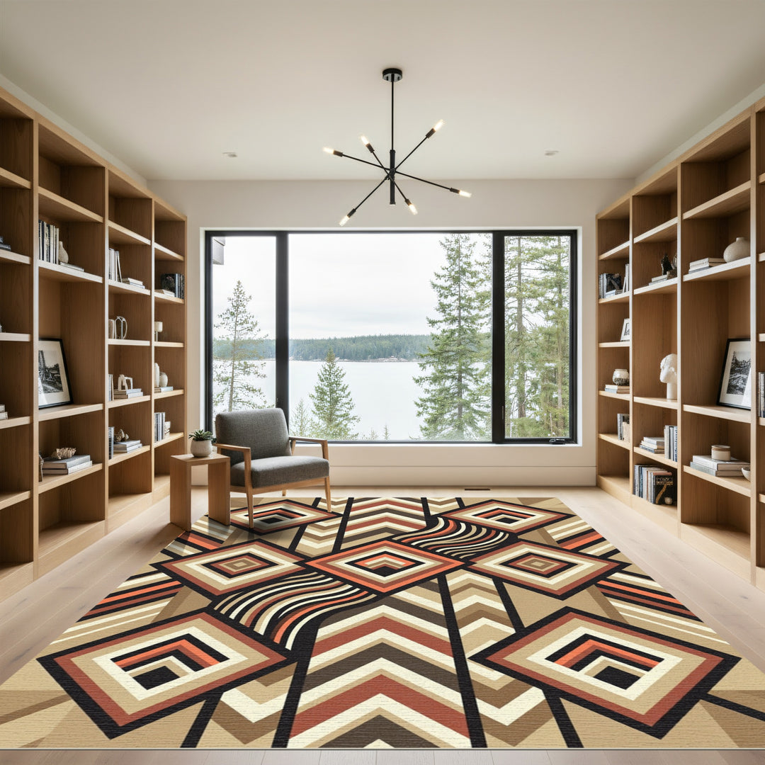 Retro Geometric Diamond Chevron Rug