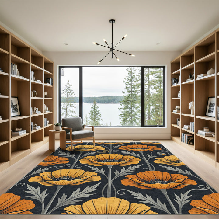 Floral Poppy Orange Gold Rug