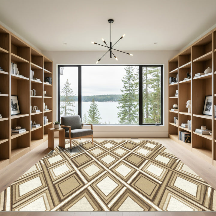 Geometric Diamond Beige Brown Rug
