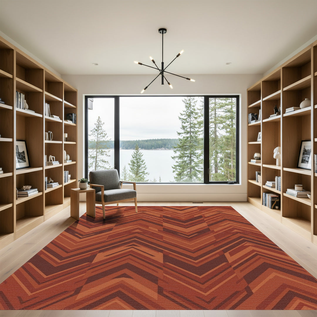 Terracotta Chevron Angled Lines Rug