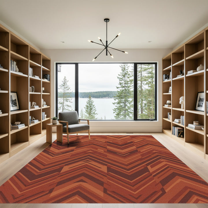 Terracotta Chevron Angled Lines Rug
