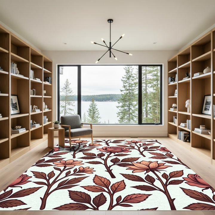 Mauve Rose Floral Branch Botanical Rug