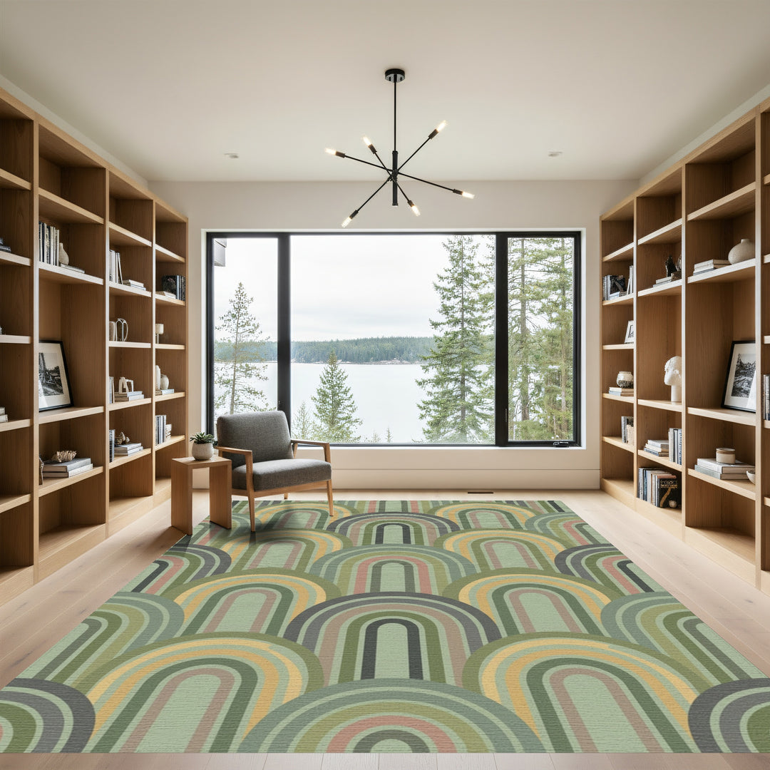 Retro Arched Rainbow Earth Tones Rug