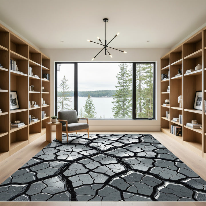 Abstract Cracked Rock Ceramic Rug