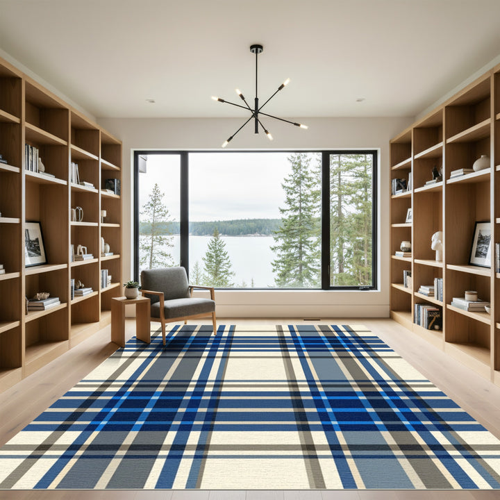 Classic Blue Tartan Grid Rug