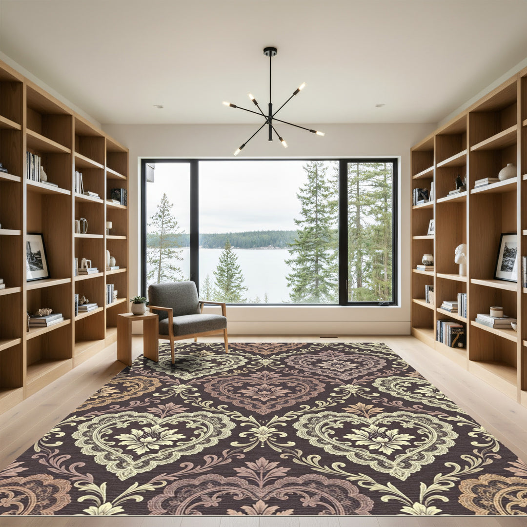 Elegant Lace Heart Damask Rug