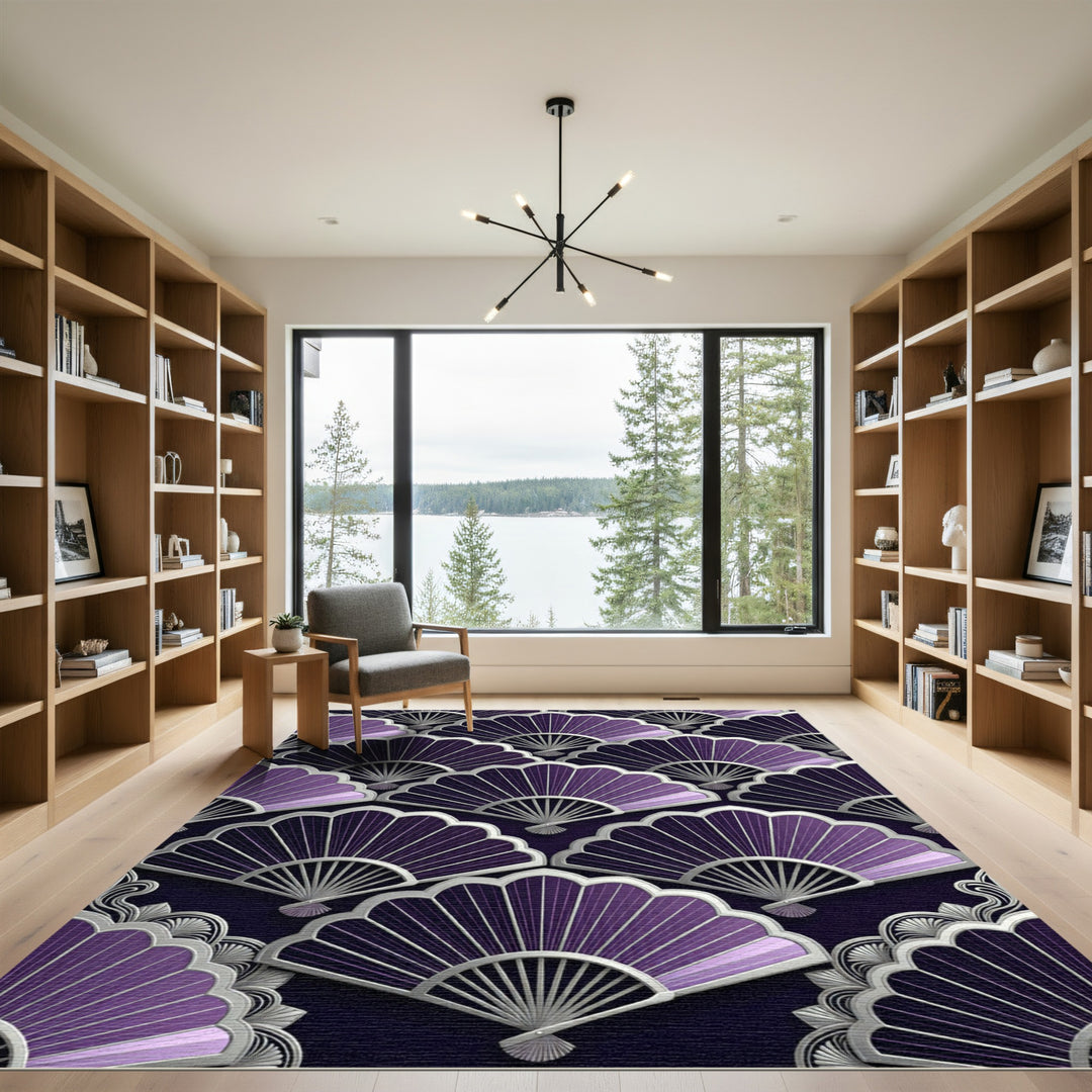 Art Deco Purple Fan Scallop Rug