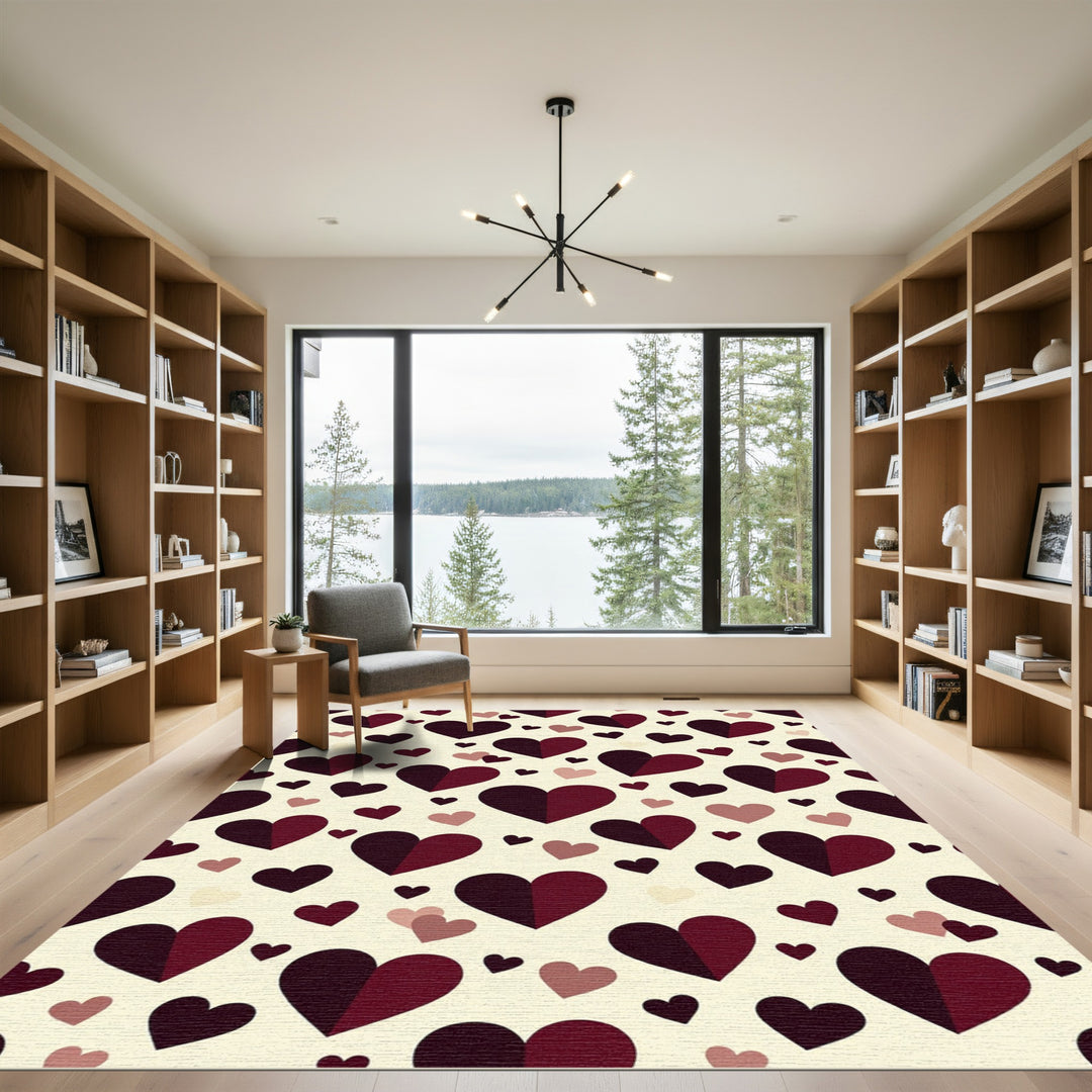 Burgundy Hearts Seamless Backdrop Romance Rug