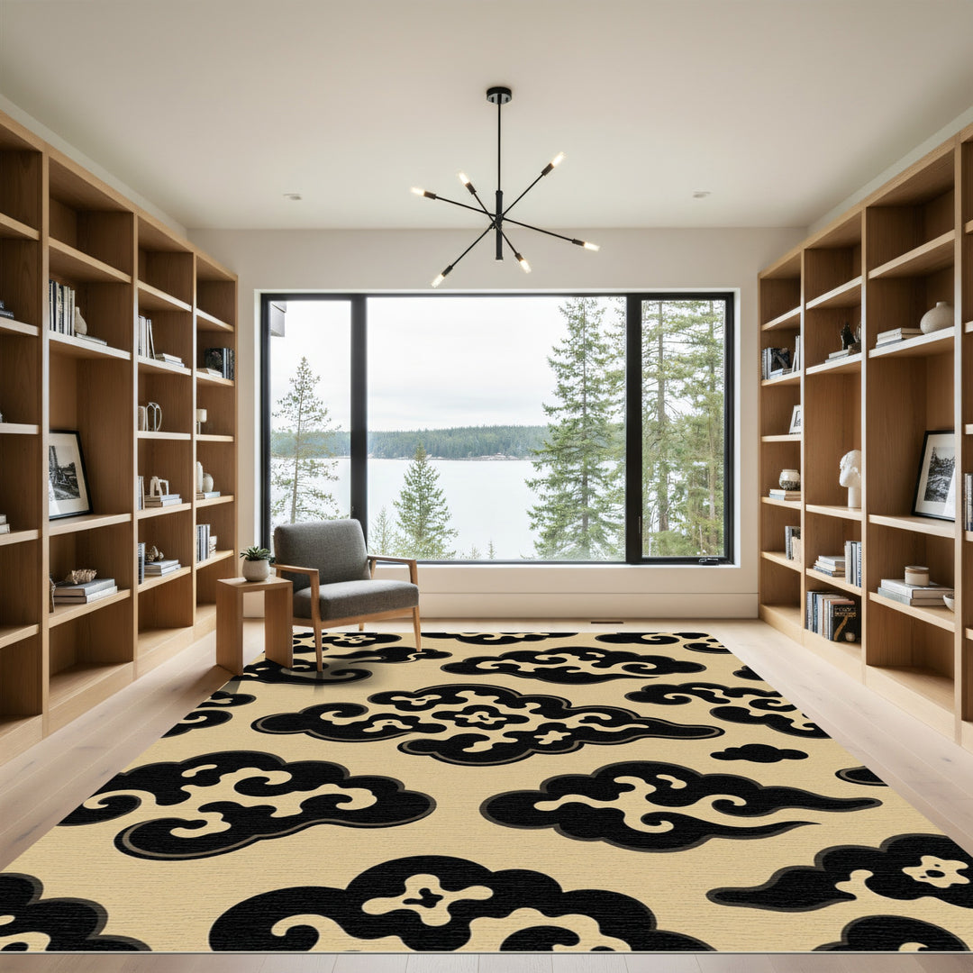 Black Cloud Scroll Seamless Repeat Rug