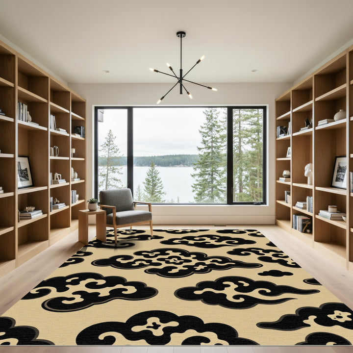 Black Cloud Scroll Seamless Repeat Rug
